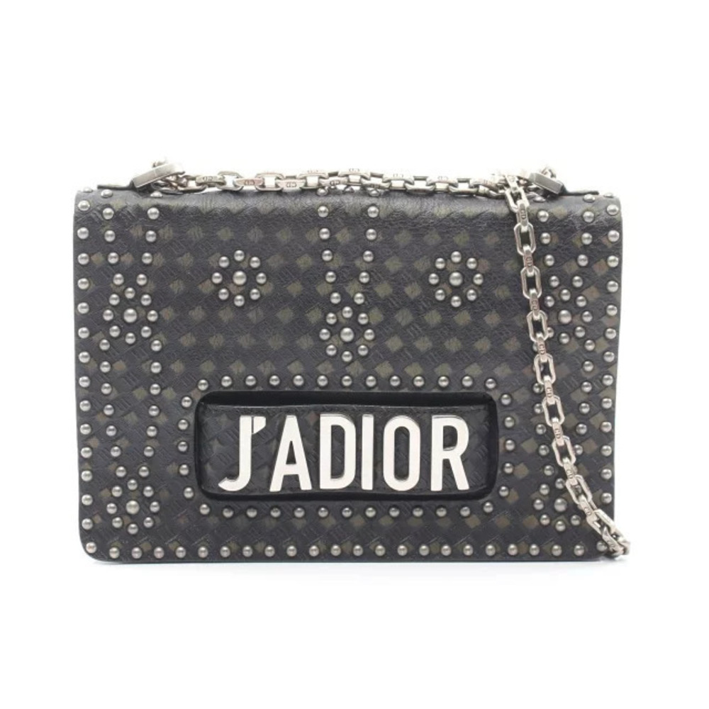 Christian Dior JAChristian Dior Studded Shoulder Bag Leather Black Khaki Green